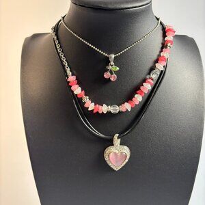 Y2K Silver Tone Necklace set with Heart Pendant Retro Punk Fashion Statement